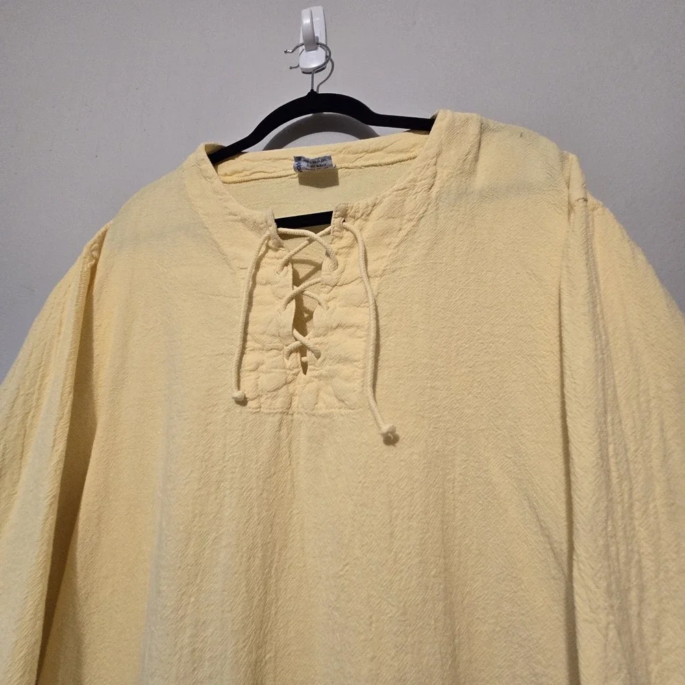 Cottonseed 100%‎ Cotton Lace Up Tunic Top Womens XXL Yellow USA Peasant Medieval